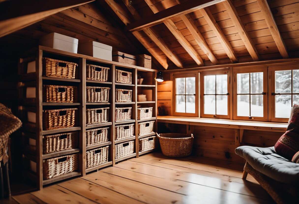 Astuces rangement : maximiser l'espace sous le toit de la cabane