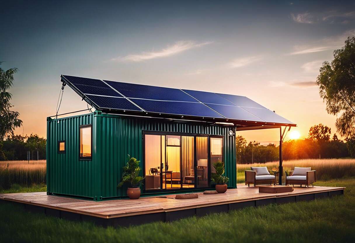 Installation de panneaux solaires sur une maison container