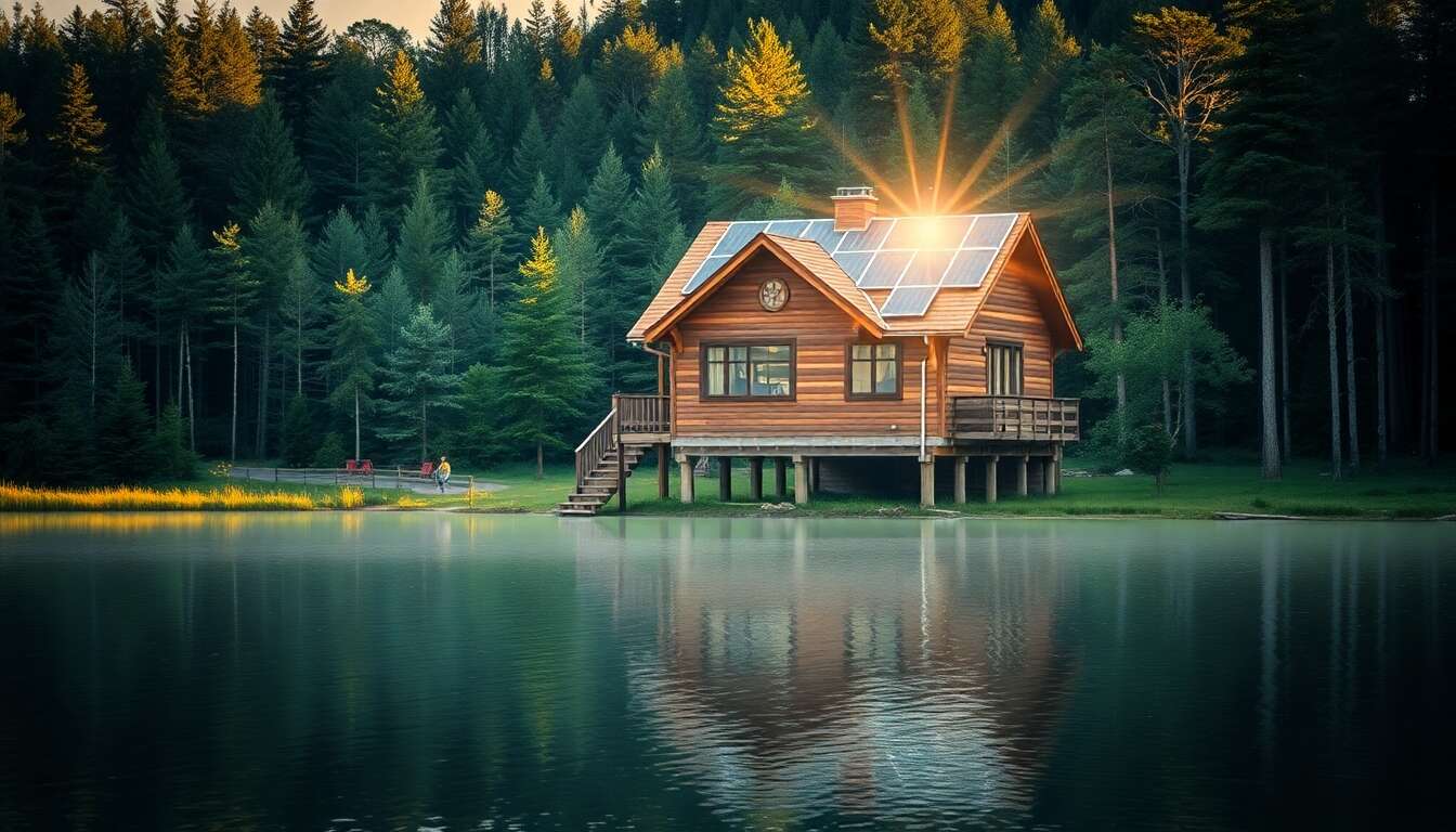 Panneaux solaires pour autarcie énergétique en cabane sur pilotis