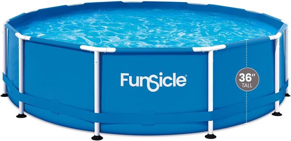FUNSICLE, Piscine Tubulaire, Hors Sol, Ronde Activity Pool, Ø3,66M X 91cm, pour 6 Personnes, Livrée avec épurateur à Cartouche, Cartouche Filtre Type D, échelle de sécurité (Marches Amovibles), Bleue