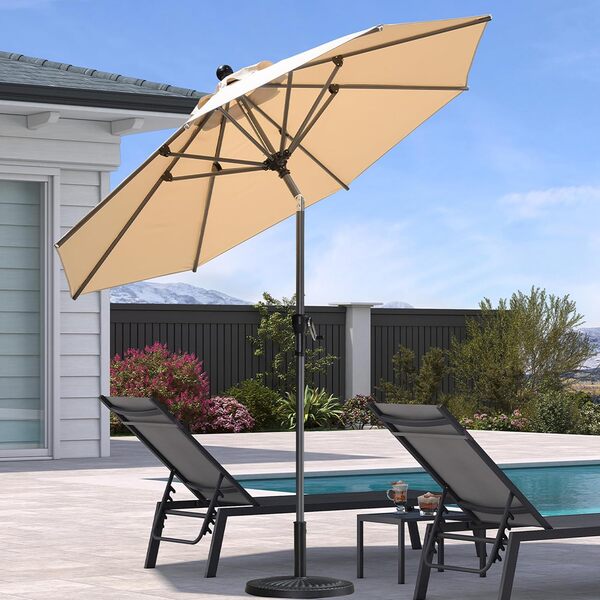 PURPLE LEAF Parasol de Jardin Exterieur Inclinable 245 cm, Parasol Balcon avec 8 Baleines et Mât Central en Aluminium Toile Protection UV pour Balcon Terrasse Patio, Kaki