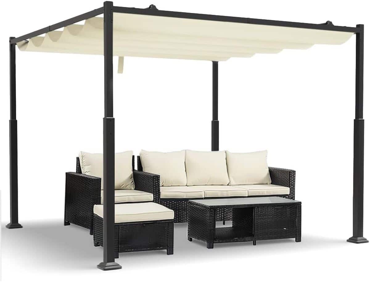 Test pergola rétractable Vounot 3x3m en métal gris foncé