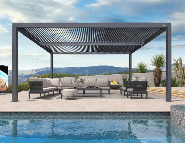 PURPLE LEAF Pergola Bioclimatique 4,8 x 3,68 m Pergola Aluminium Lames Orientables Superficie 17,66 m² Tonnelle de Jardin Exterieur Belvédères pour Patio Terrasse Exterieur, Gris