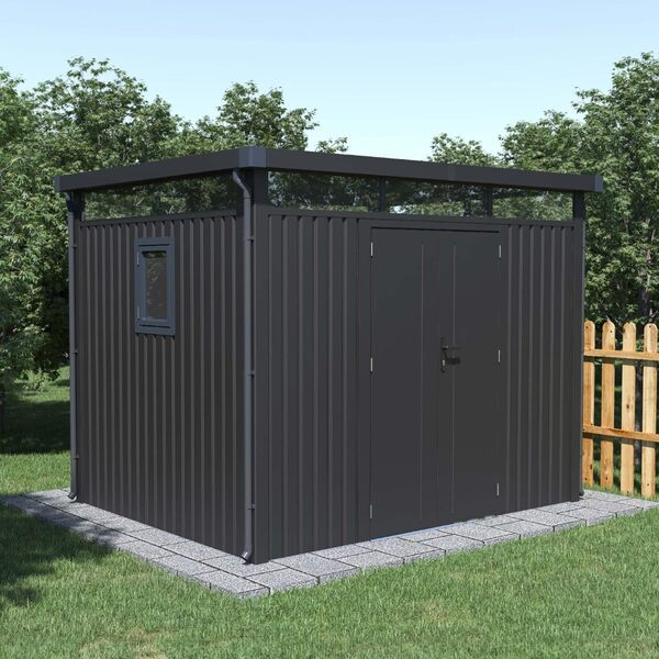 Rockford Lagos 200 Abri de jardin en métal avec double porte et fenêtre en polycarbonate 294 x 230 x 222 cm Anthracite