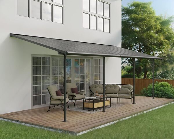 CANOPIA by Palram Capri Pergola Adossée Aluminium Et Polycarbonate 3x7, pour Couvrir Une Terrasse Toute L’année – Garantie 7 Ans (21.8m², Gris Bronze)