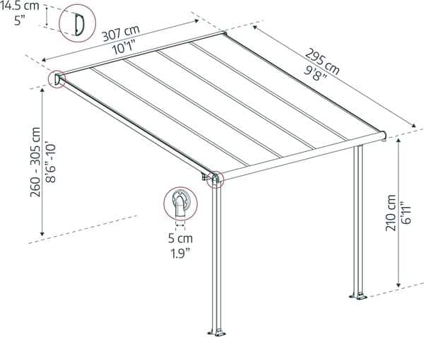 Canopia by Palram Pergola Olympia 9.2 m² en Aluminium Et Polycarbonate, Moderne & Élégante, pour Couvrir Une Terrasse Toute L’année (Gris)