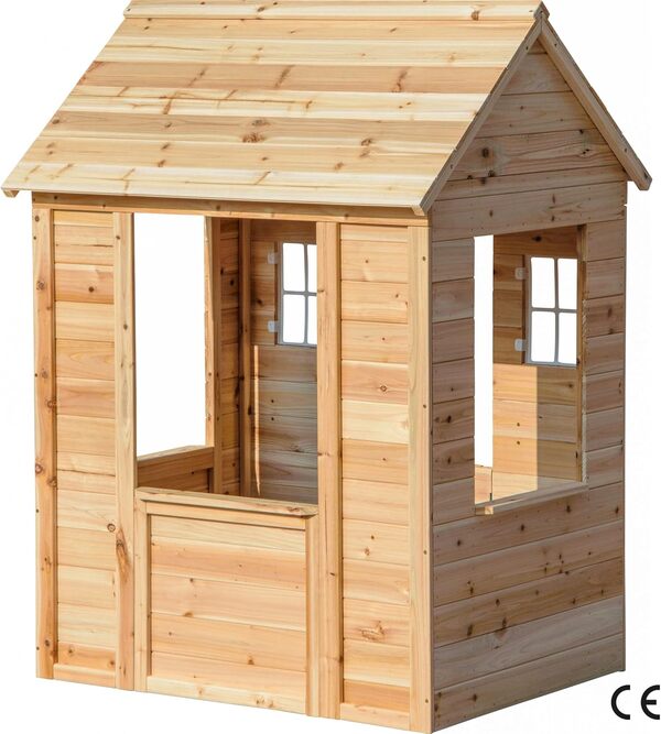 dobar® 94810FSCe - Maison de Jeu avec jardinières - Maison de Jeu pour Enfant en Bois Massif - avec fenêtre - Résistante aux intempéries - Hauteur : 1,10 m - 107 x 92 x 144,5 cm - Naturel