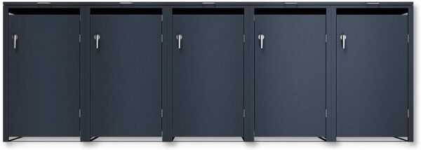 Metzler Cache-poubelle pour 5 poubelles avec couvercle automatique et portes verrouillables en anthracite RAL 7016, résistant aux intempéries, extensible modulaire, acier revêtu par pulvérisation, 10