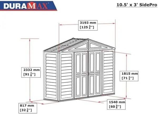 Ezooza Maison en PVC SidePro 10,5'x3' Duramax Classic, 320 x 81 x 233 cm, couleur ivoire de jardin
