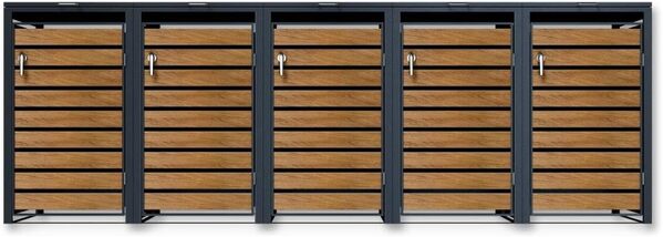 Metzler Cache-poubelles de 240 l avec couvercle automatique et portes verrouillables au design en bois, résistant aux intempéries et extensible, construction en acier stable, aspect soigné pour le