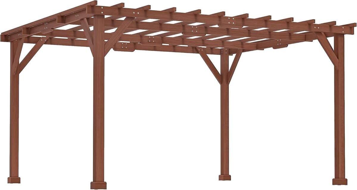 Test de la pergola en bois Outsunny rouge 3, 3 x 3, 8 m