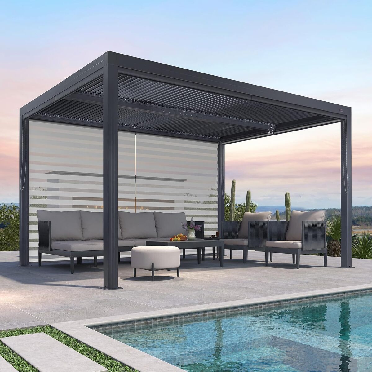 Test : pergola bioclimatique Purple Leaf lames orientables 4 x 3, 3 m