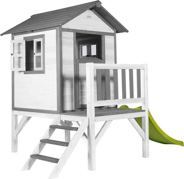 AXI Maison Enfant Beach Lodge XL en Blanc avec Lodge XL Playhouse Classic - Lime Green Slide | Maison de Jeux en Bois FFC pour Les Enfants | Maisonnette/Cabane de Jeu pour Le Jardin
