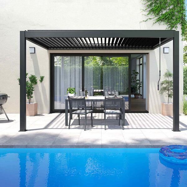 Oviala Pergola bioclimatique adossée 3x4m et 1 Store 2,66 x 2,34 m