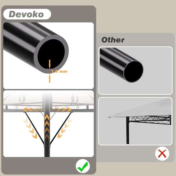 Devoko Tonnelle de Jardin 3x3m,Imperméable Deluxe Tonnelle,Tonnelle de Jardin Exterieur,Tonnelles à Cadre Métallique,Pergola Jardins Exterieur pour 4-6 Personnes,Beige