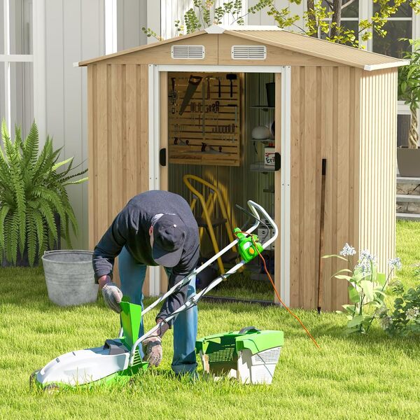 COSTWAY Abri de Jardin 2.3㎡ en Acier Galvanisé Anti-UV, 196 x 142 x 186 cm, Cabane de Jardin Exterieur 3.7m³ avec Porte Coulissante, Rampe, 4 Trous d’Aération, 2 Gants Inclus