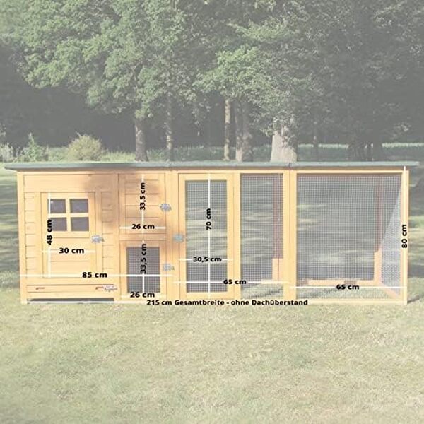 Poulailler pour Jardin exterieure 5 Poules 215 x 80 x 68 cm-Modele 149 Flexi Extra