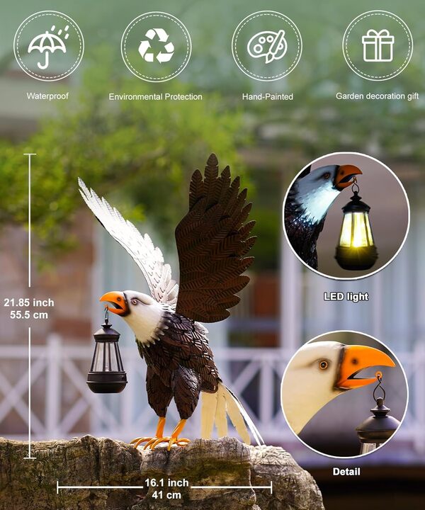 Décoration de jardin en métal : sculptures et statues Décoration de jardin patio – Cadeaux de pendaison de crémaillère pour femme/maman/grand-mère/fille [pygargue à tête chauve]