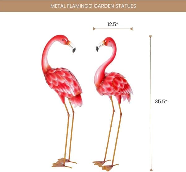 Bits and Pieces - Lot de deux (2) statues de jardin flamant rose en métal de 89,9 cm de haut – Sculptures d'extérieur durables pour une excellente décoration d'intérieur