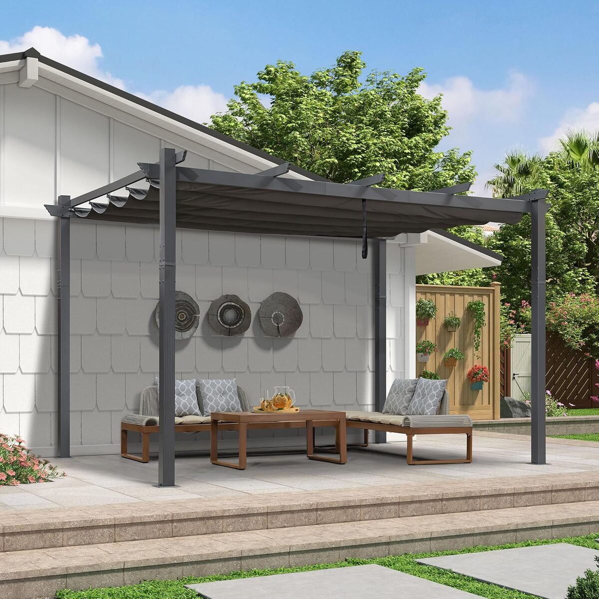 Test de la pergola murale Purple Leaf 4 x 2, 7 m en aluminium