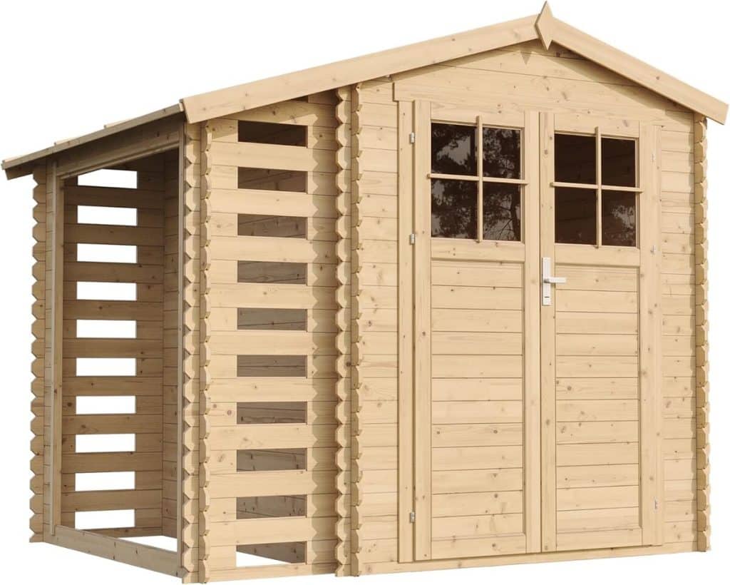 Test de l'abri de jardin en bois Timbela M386F+M386G avec range bûches