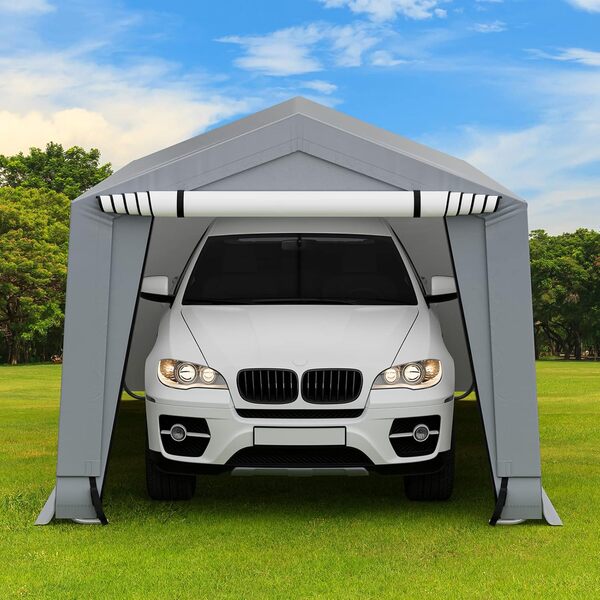 GOPLUS Tente Garage 4,9x2,9M Carport, Tente de Voiture Détachable Galvanisé Antirouille, Abri Garage avec Porte Détachable avec Fermetures à Glissière,pour Voiture, Camping-Car,Bateau,Vélo