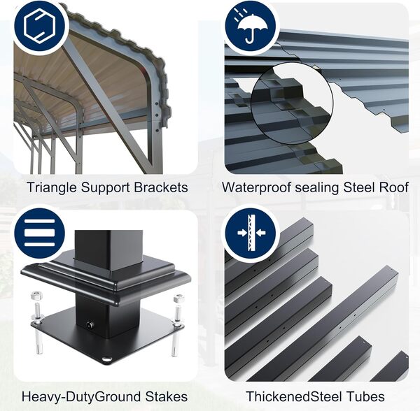 AIRWIRE Abri de voiture en métal galvanisé avec base améliorée - Abri de voiture galvanisé pour voiture, bateau et camion - 25,4 x 38,1 cm