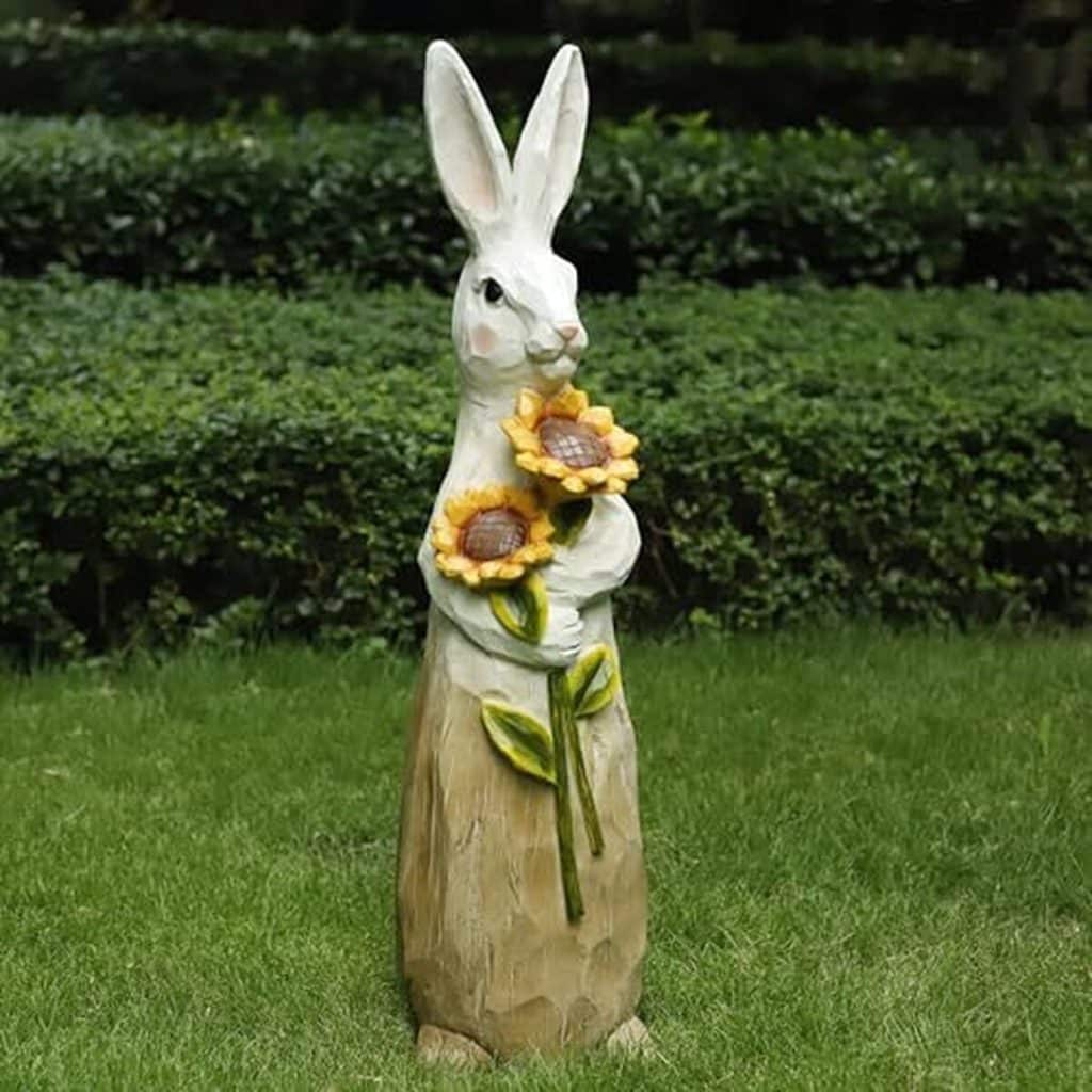Avis sur la statue lapin ZOEJADE : élégance en résine et tournesols