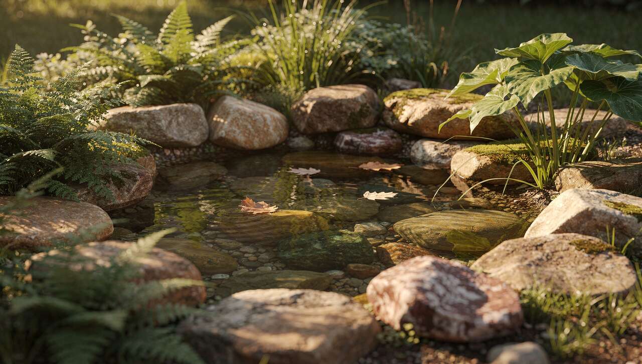 Aménager les abords du bassin avec des matériaux naturels