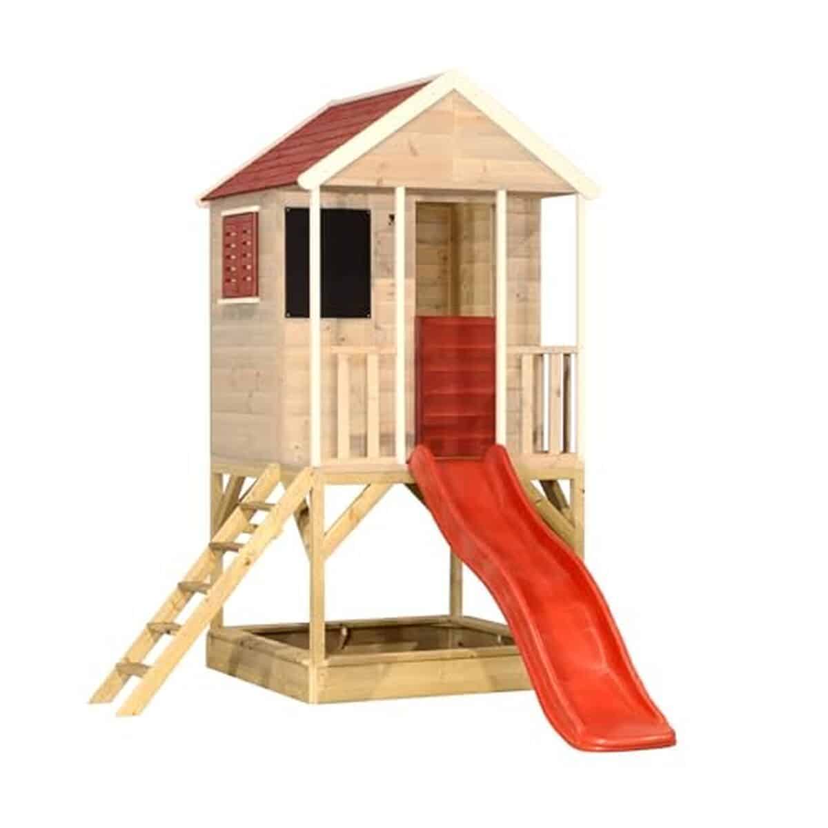 Test de la maison de jeu Wendi Toys M7R en bois avec toboggan rouge