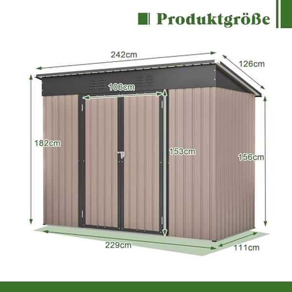 Découvrez l'abri de jardin Jaxilyn en métal de 229x111x182 cm : robustesse, praticité et élégance pour organiser votre extérieur en toute simplicité.