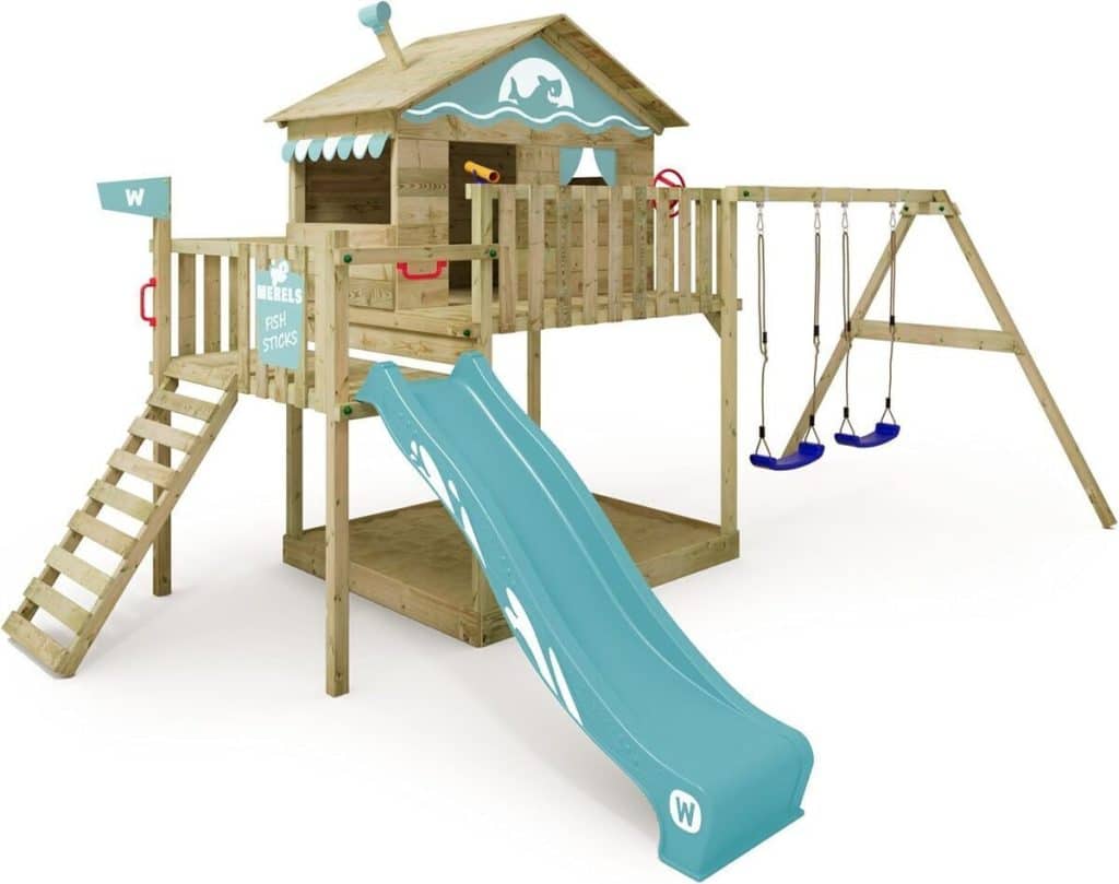 Test du portique Wickey Smart Coast : une aire de jeux complète en bleu pastel